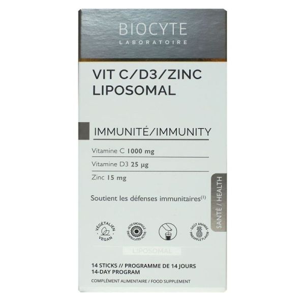 Vitamine C D3 Zinc liposomal immunité goût ananas 14 sticks